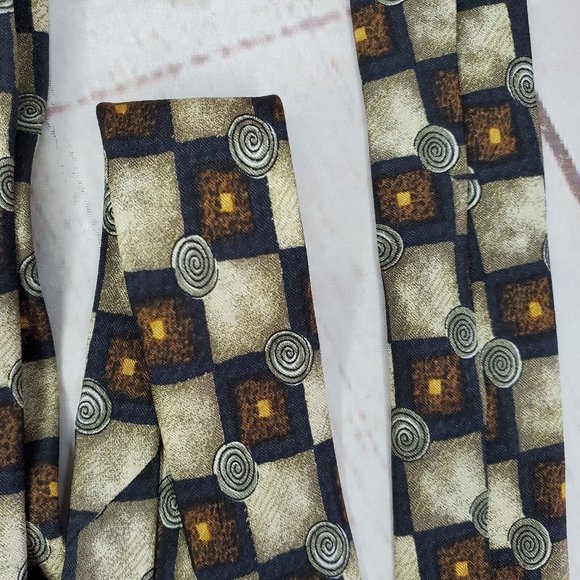 Rare Design Siena Collezione Brown Square Circle Imported Fabric All Silk Tie - Picture 10 of 11